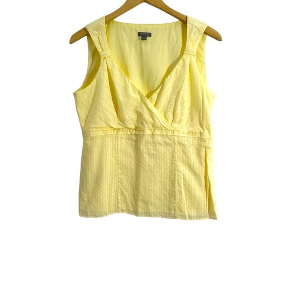 Ann Taylor Factory Sleeveless Striped Yellow Faux Wrap V-Neckline Top Size 10 - Picture 1 of 13